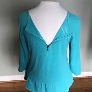 Talbots 100% Cotton Turquoise Ruffle Hem Knit Top Women's PS